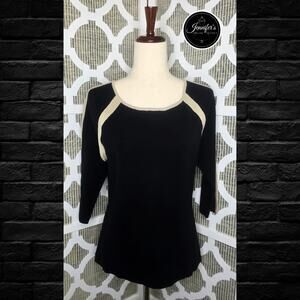 Monterey Bay Black & Tan Scoop Neck 3/4 Dolman Sleeve Sweater Size PL